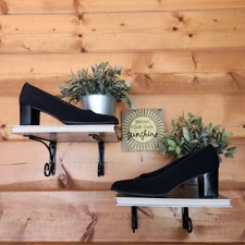 Stuart Weitzman Vintage Black Square Toe Pump Block Heel 90s Fabric Leather 10AA