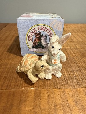 Vintage Stone Critters Tortoise And The Hare Resin Figurine Steady Wins The Race