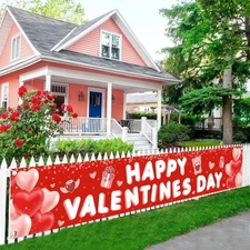 KatchOn Happy Valentine's Day XtraLarge Banner - 120x20 Inch | Red and White 