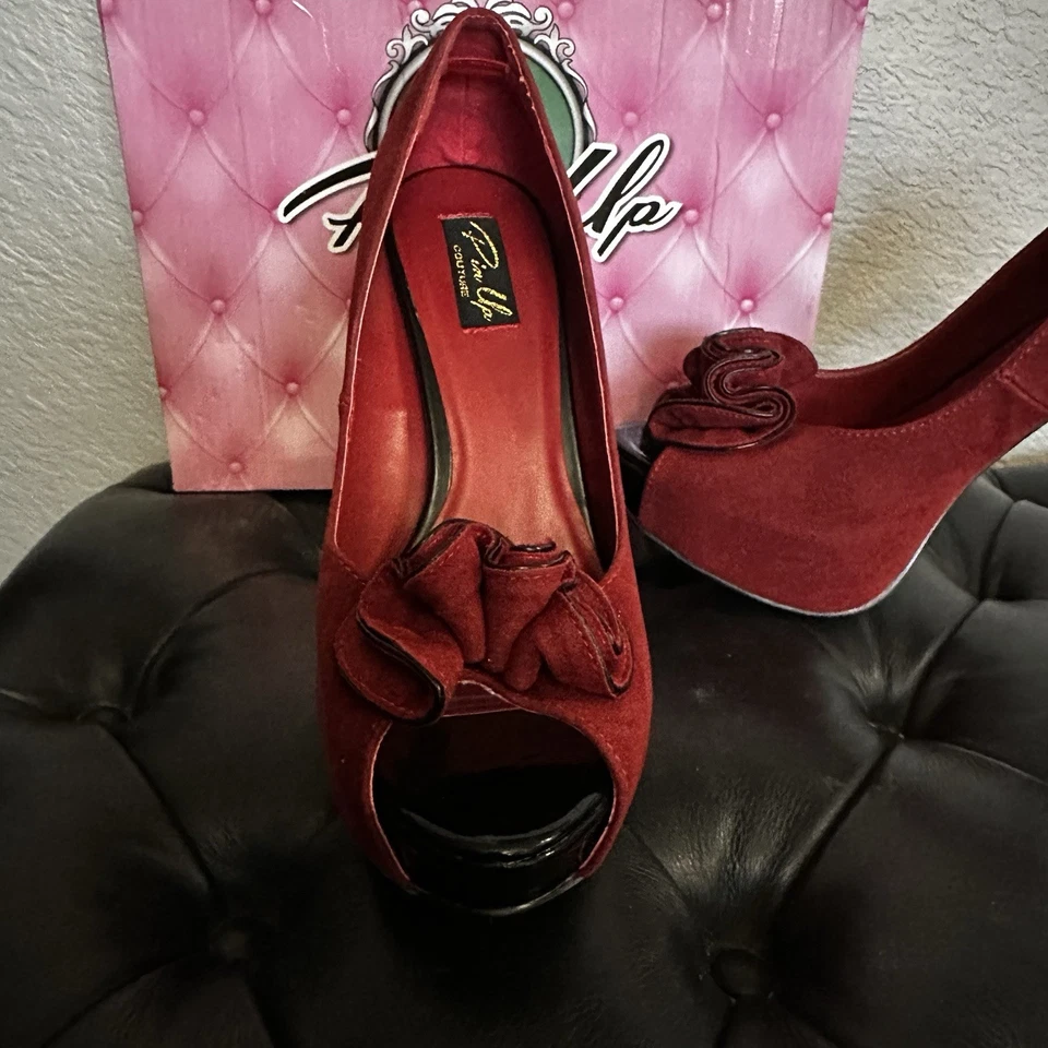 Pinup Couture Лолита замшевый каблук размер 8 красный/бордовый - Изображение 4 из 4