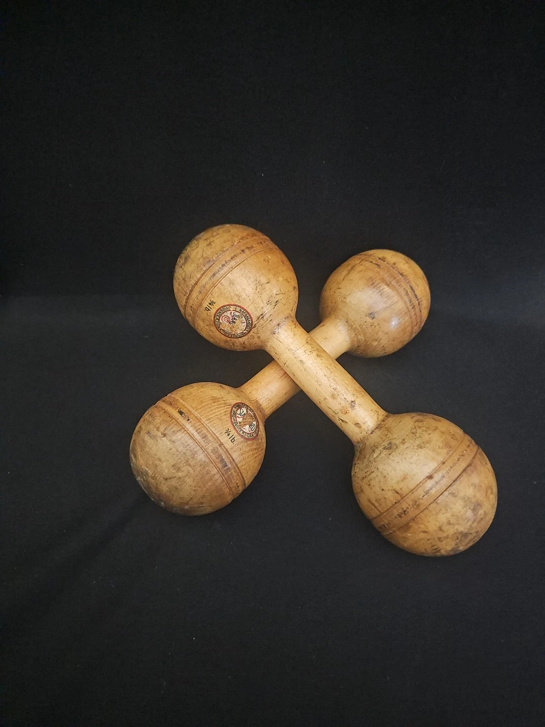 Pair VTG Maple Wooden Dumbbells Hand Weights Standard Narragansett Providence RI