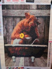 30x40cm Completed Diamond art Highland Cow Sitting Bathtub with sunflower