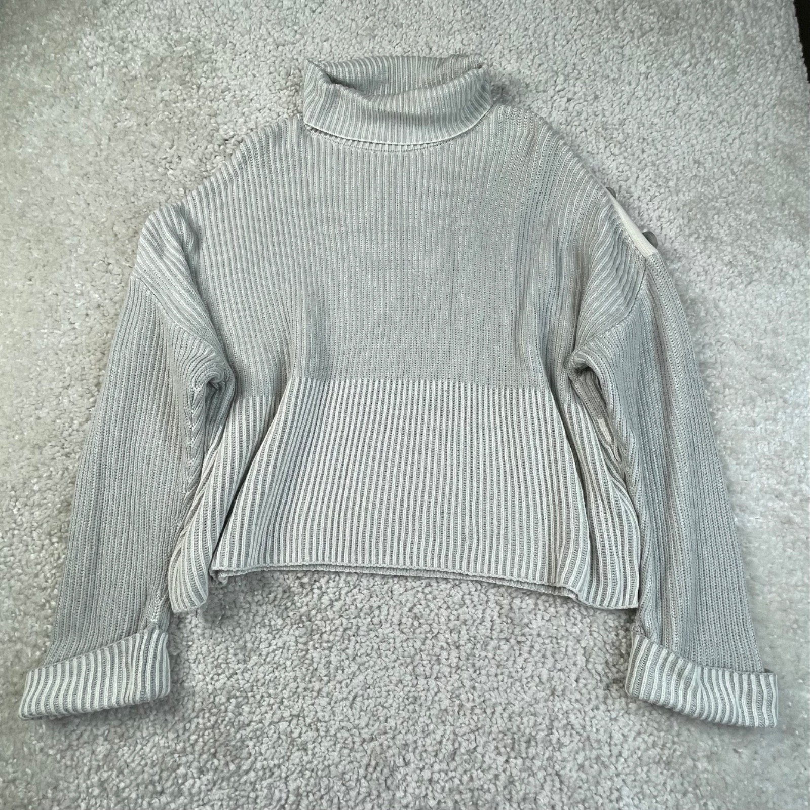 Express Button Shoulder Turtleneck Ribbed Sweater… - image 1