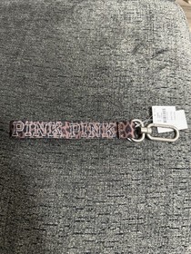 Victoria's Secret PINK Wristlet Strap Keychain Leopard Block Bling Logo