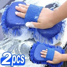 2Pcs Blue Microfiber Chenille Car Wash Sponge Pad – Auto Cleaning Brush & Detail