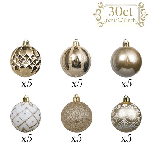 Christmas Ornaments Set, 30ct White and Gold Shatterproof Christmas Tree Deco... - Picture 3 of 6