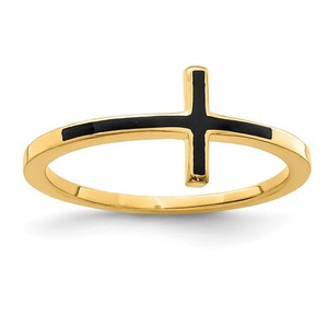 Authentic 925 Sterling Silver Yellow Gold-plated Antiqued Sideways Cross Ring Size 8