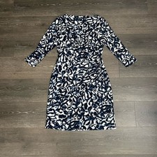 Ralph Lauren Women's Dress Blue White Abstract Surplice V-Neck Faux Wrap Sz 10