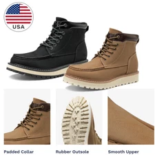 Men's Moc Toe Boots Lightweight Casual Wedge Formal Shoes Black/Brown Size 8-13