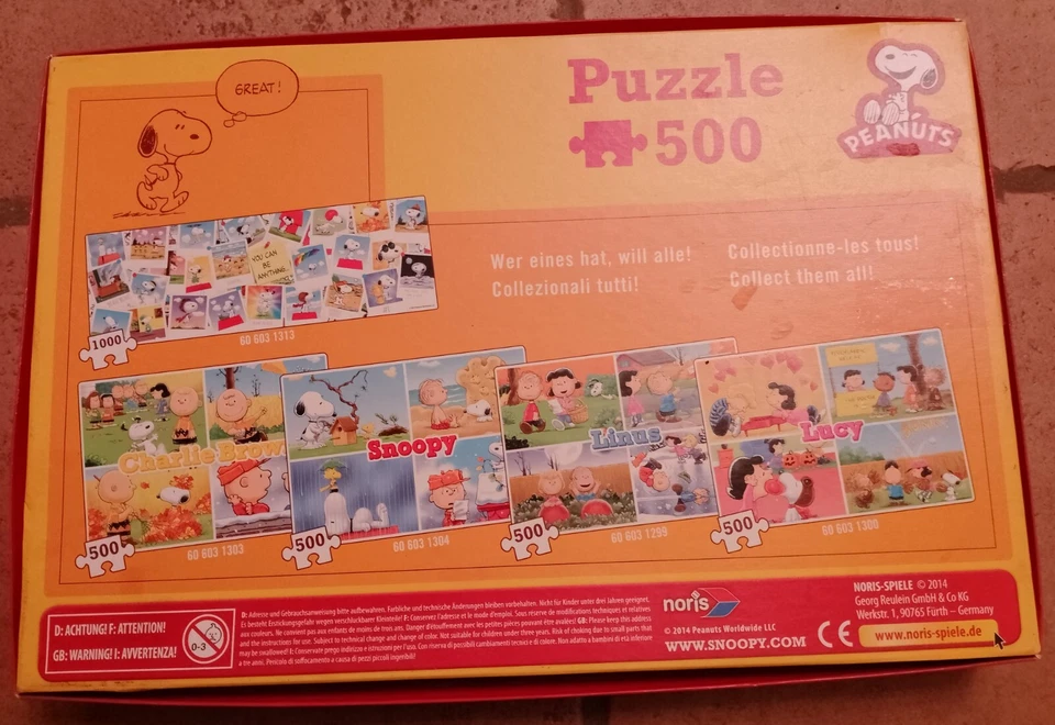PUZZLE NORIS, Peanuts Charlie Brown Puzzle 500 pezzi SNOOPY, raro!!! - Immagine 2 di 4