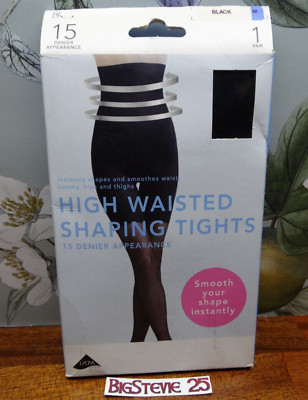 BHS High Waisted Shaping Tights 15 Denier Size M Black FREE P&P