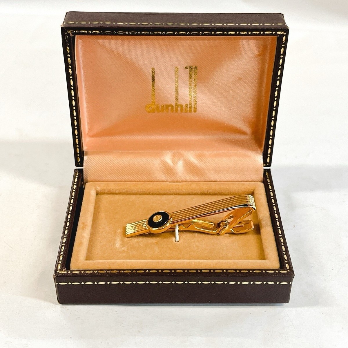 dunhill ゴールド テクスチャー アクセサリー Authentic Dunhill Gold Tie Clip Black Accent Stylish Design