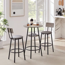 Industrial 3 Piece Pub Dining Set 2-Layer Round Pub Bar Table +2 Stools Gray NEW