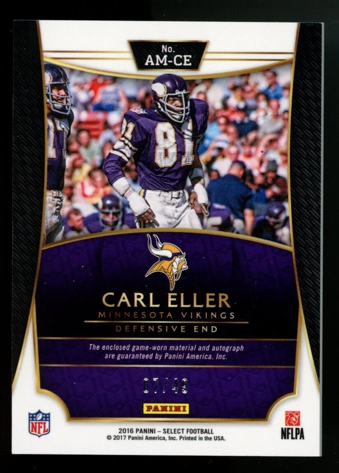 CARL ELLER 2016 SELECT PRIZM REFRACTOR JUEGO CAMISETA USADA AUTO 07/49 AUTÓGRAFO Foto 2 de 2