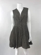 NWT Sweet Sinammon Tweeted Dress SZ M Black/gold Fit To Flair V Neck 