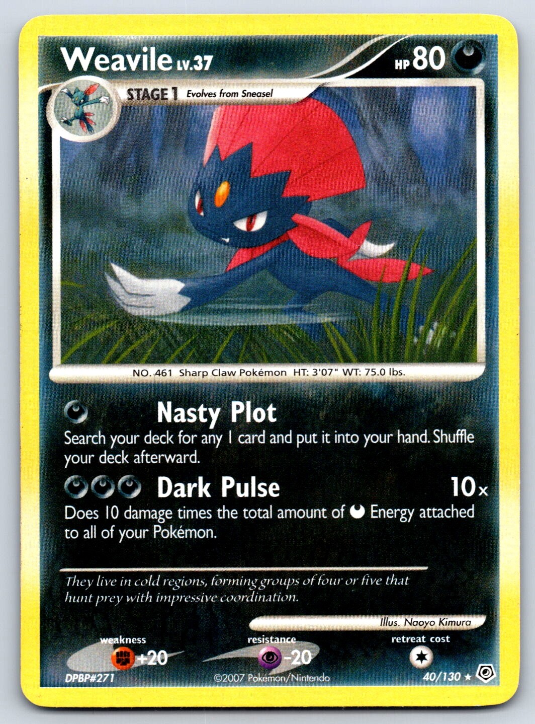 Weavile - Diamond Pearl 40/130 Rare Naoyo Kimura Pokemon Card LP