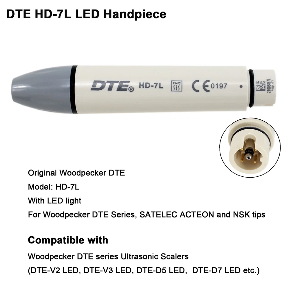 Woodpecker DTE Dental Ultrasonic Scaler LED Handpiece HW-5L HD-7L Piezo Tips GD1 - Image 3 of 4