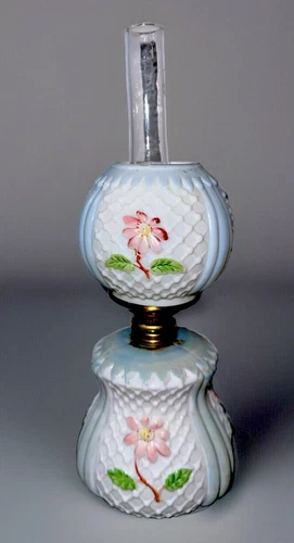 Miniature GWTW Oil Kerosene Lamp Smith 1 #232 Flowers and Lattice Blue and Pink