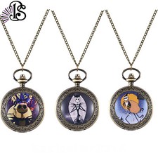 Bronze Retro Skull Analog Quartz Pocket Watch Men Women Pendant Chain Halloween