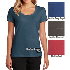 Ladies Heathered Scoop Neck Tee Shirt Soft Blend Womens Comfortable Tee S-4X New
