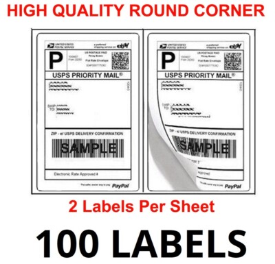 100 Half Sheet Printer Shipping Labels (50 Sheets) Round Corners 8.5'' 5.5'' Laser