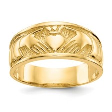 14K Yellow Gold Polished Claddagh Ring Size 7