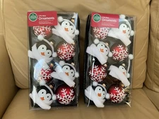 (16) Winter Wonder Lane Christmas Glass Ball Ornaments ~Red Balls & Penguins~New