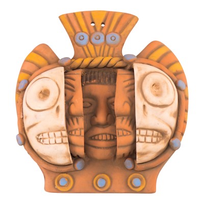Keramik Dreifachmaske Keramikfigur - Handgefertigt in Mexiko - Aztekisch Maya 