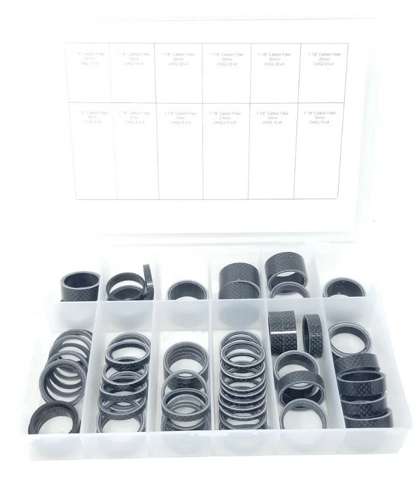 Kit espaciador de auriculares de fibra de carbono Wheels Manufacturing HS-KIT5 W-M 1-1/8", 74 piezas Foto 2 de 2