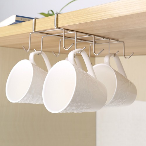 Shelf Cup Storage Rack 10 Hook Holder Mug Hanger Kitchen Cabinet Organiser-~ - Picture 7 of 8
