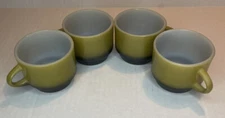Vintage Anchor Hocking Fire King 4 Avocado Green Stackable Duo Tone Cups