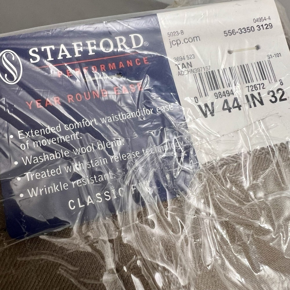 Stafford Performance Dress Pants for Men W44 IN32 Tan Classic Fit