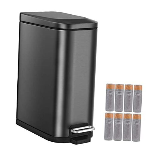 4 Gallon Bathroom Trash Can with Soft Close Lid,Rectangular Garbage Can Black