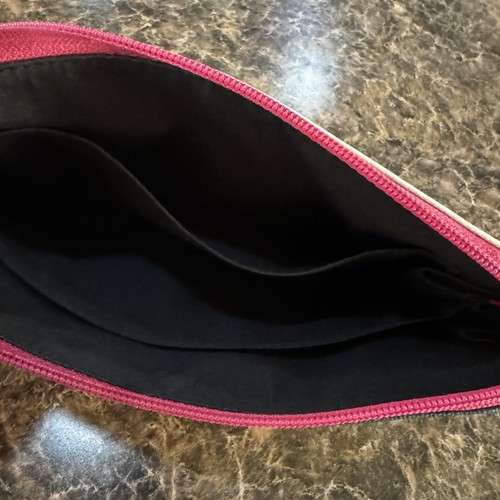 Fossil Bag Zippered Clutch Coated Canvas Stripes Grey Pink Blue - Picture 4 of 4