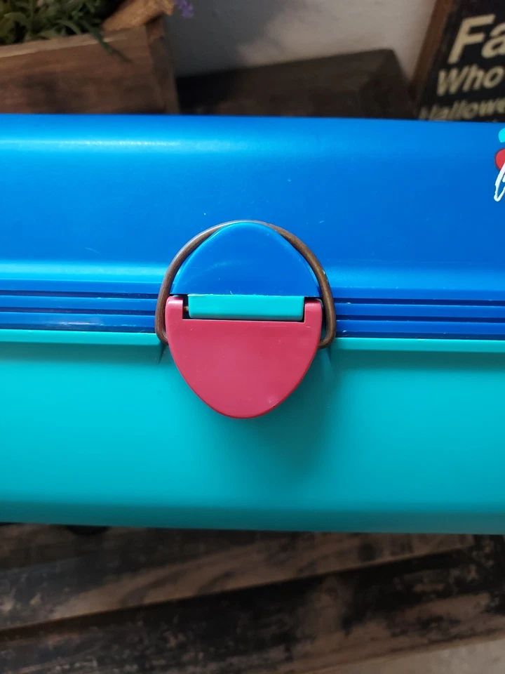 Estuche de Maquillaje de Almacenamiento Caboodle Plano # 2602 Vintage Años 80 90 Azul Teal Rosa Foto 4 de 4