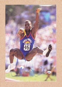 Carl Lewis signed 4x6 inch postcard color photo-1984, 1988, 1992 Olympic champ