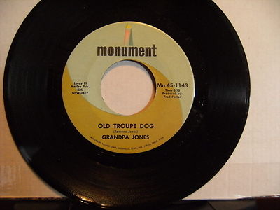 GRANDPA JONES Mountain Laurel/OLD TROUPE DOG unplayed Monument 45