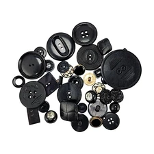 Lot of 30 Shank 2 & 4-Hole Black Plastic Collectible Sewing Craft Buttons Vtg