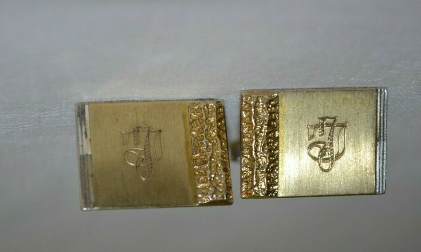 Solid Silver Gold Punch Cufflinks 835 Monogram - image 8