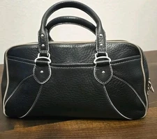 Cole Haan Village F04 Black Leather Satchel Double Handle Handbag Pockets zipper