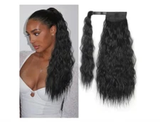 Stamped Glorious Long Corn Wave Ponytail Extension Heat Resistant 18 in Black