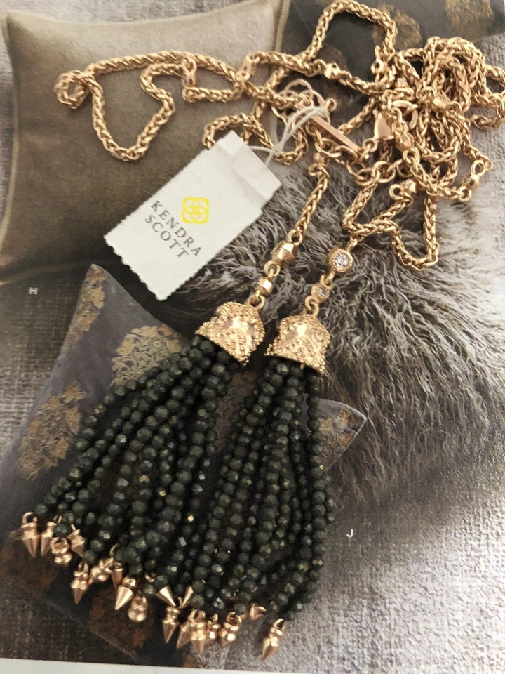 Collar Largo Kendra Scott Monique Oro Rosa y Cuentas de Pirita Lariat Borla Nuevo con Etiquetas Foto 4 de 4