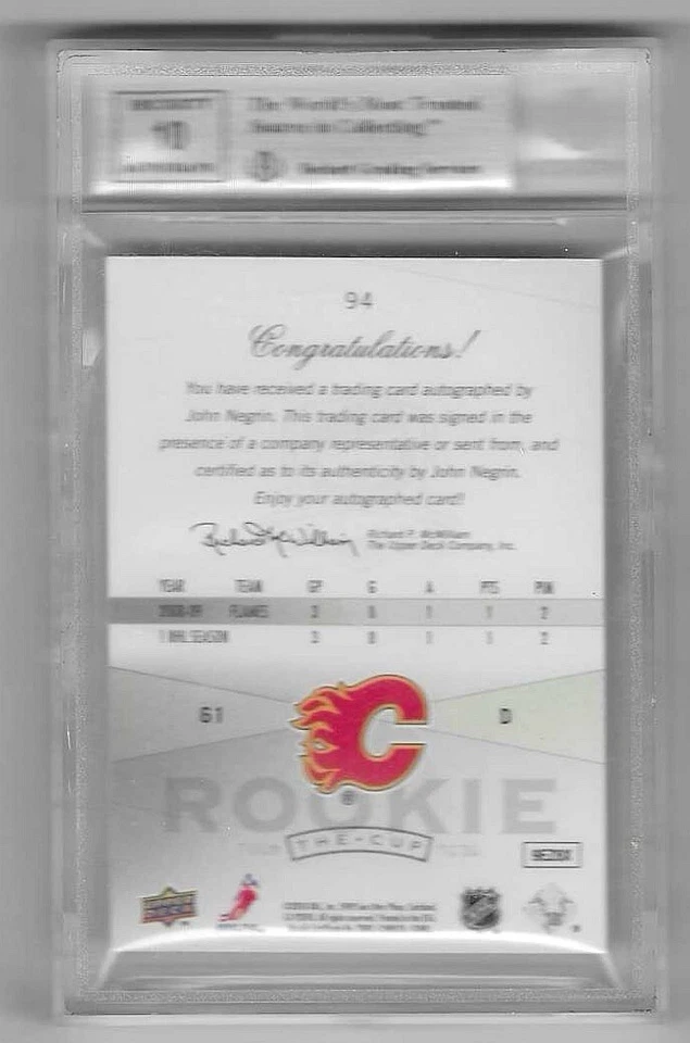 2009-10 UPPER SECK THE CUP JOHN NEGRIN AUTO RC #94 BGS 8.5 NM-MT+ 052/199 - Image 2 of 2