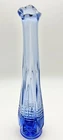 Vintage Fenton Blue Barred Oval Bud Vase Ombre Blue Stretch Ruffled Opening