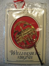 Vintage Williamsburg, Virginia 24k Gold over Brass Christmas Ornament 1990
