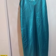 Vintage Inner Most Teal Slippery Satin Nightgown 100 Polyester Medium