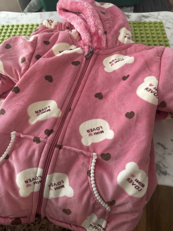Girls Pink Bear Heart Hooded Lounge Set 2 Piece Long Sleeve Fall Winter
