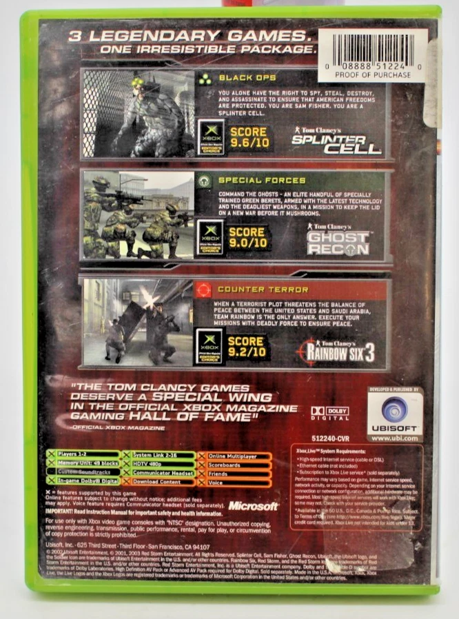 Tom Clancy's Classic Trilogy Original Xbox splinter cell and rainbow six 3 only - Image 2 of 3