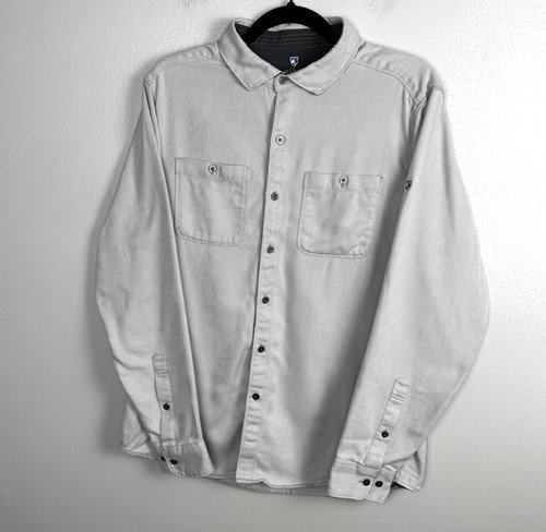 Kuhl Button Up Mens Size Medium Gray Flannel Long Sleeve Shirt Outdoors Hiking - Picture 2 of 7