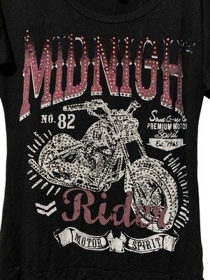 Liberty Wear Midnight Rider Bling Cut Sleeves Motor Spirit Women Top Medium